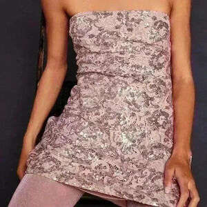 Free People Strapless Pink Lace Dress